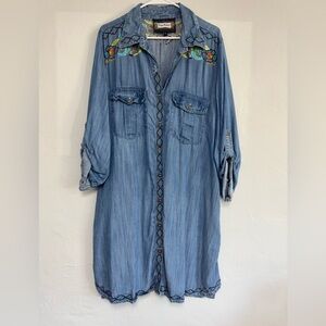 Embroidered Denim Shirt Dress